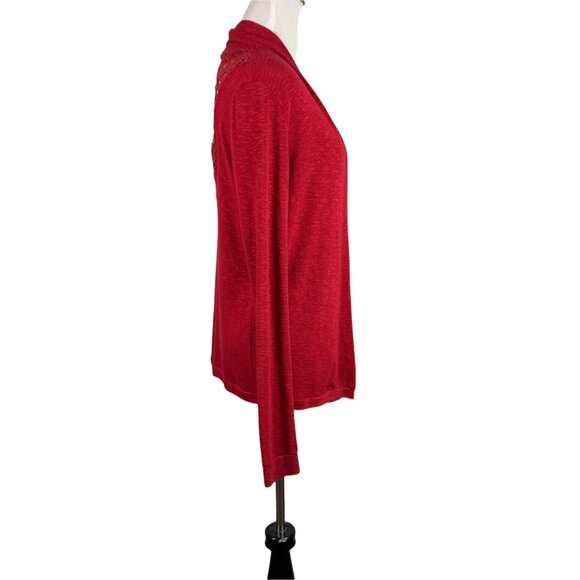 🟣🟣🟣 SILENCE & NOISE Womens Size Small Red Lace Back Open Sweater Cardigan - Picture 3 of 9